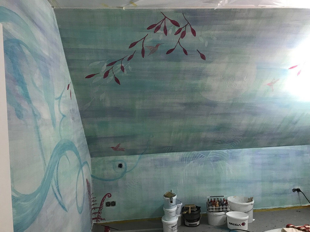 Wandmalerei Drachen Prozess